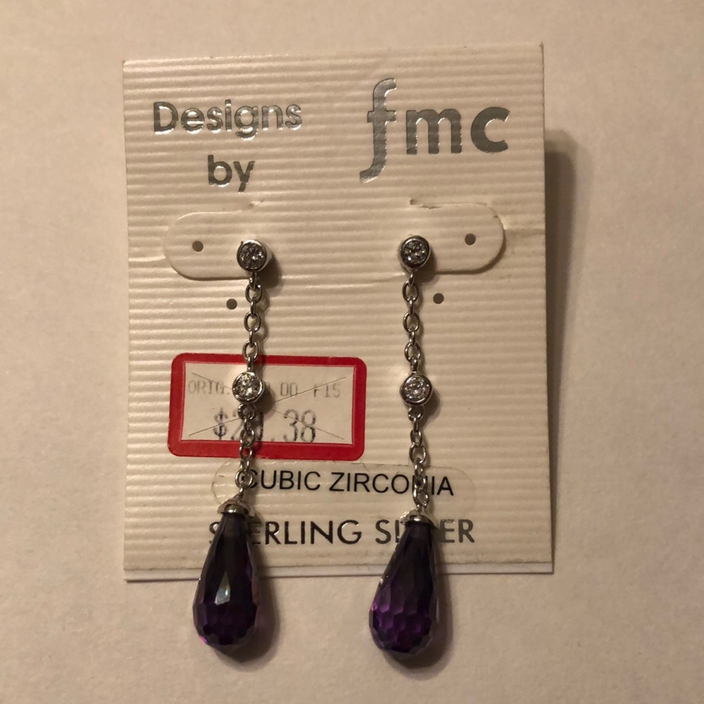 Cubic zirconia / sterling silver dangle earrings